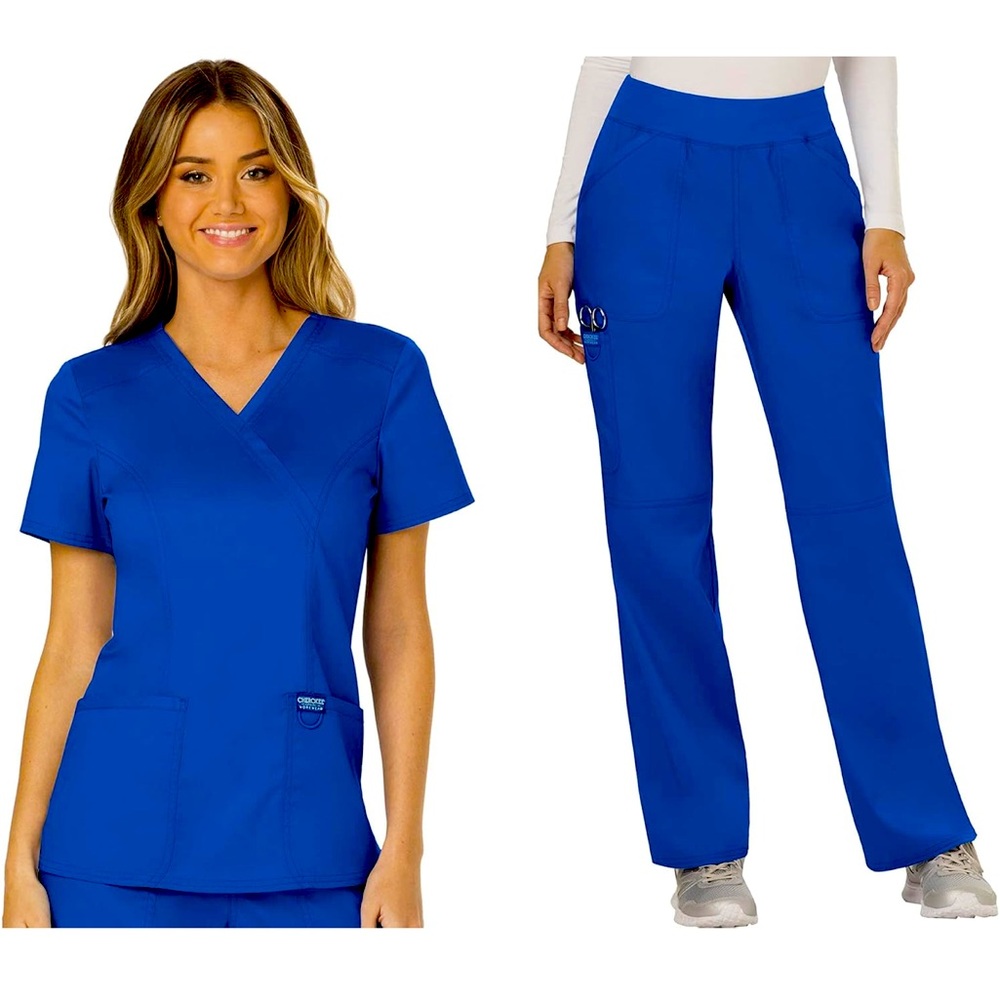 Cherokee Workwear women’s scrub set in Galaxy Blue.